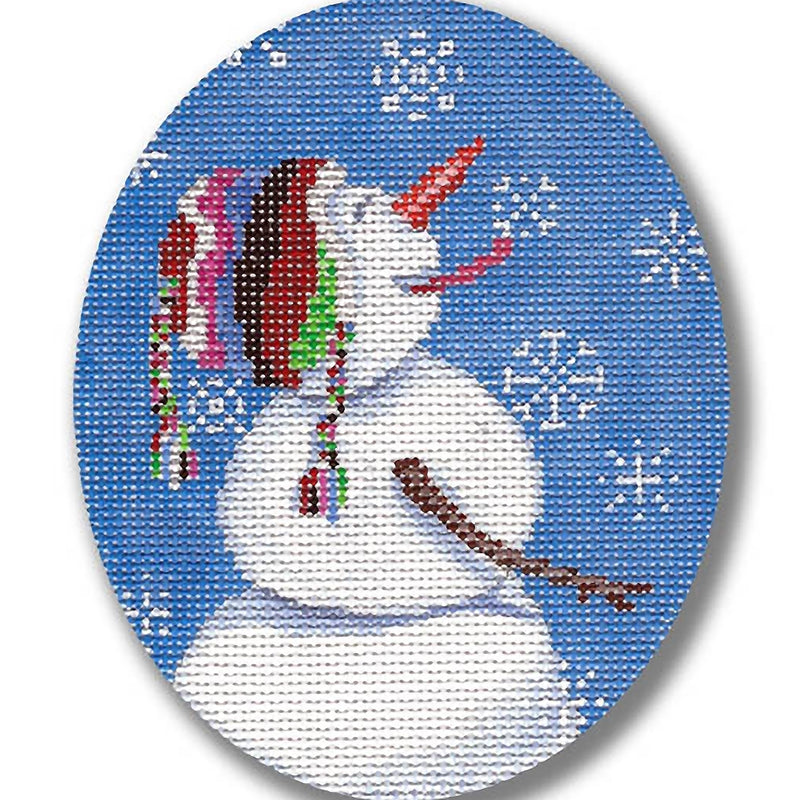 Needlepoint Handpainted Christmas CBK Snowman Catching Snowflakes 4x5