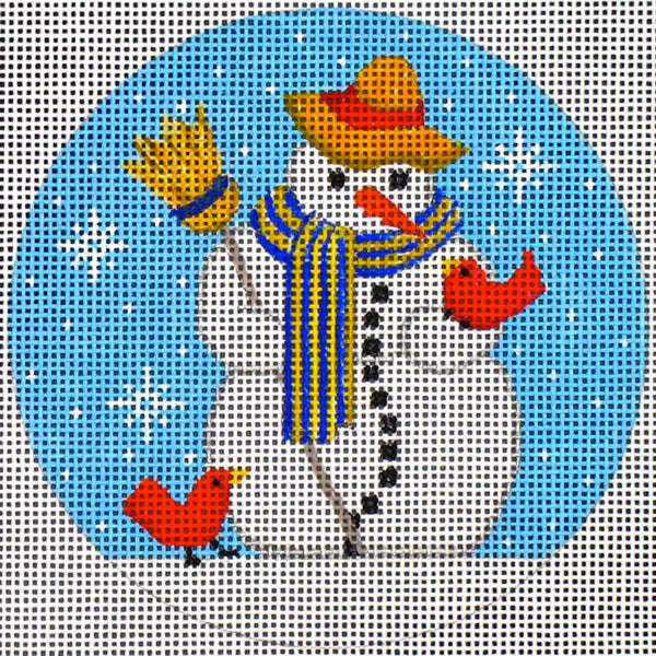 NEEDLEPOINT Handpainted Amanda Lawford CHRISTMAS ORNAMENT Snowman DC Designs