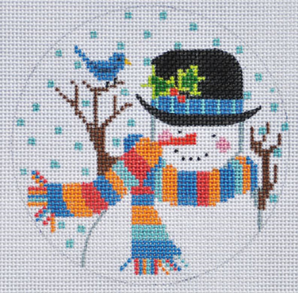Needlepoint Handpainted Christmas Danji Snowman Bluebird 4"