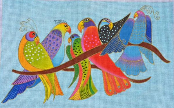 Needlepoint Handpainted Danji Songbirds Laurel Burch w/ Stitch Guide