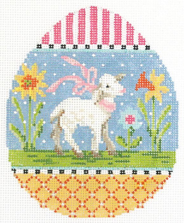 Needlepoint Handpainted Kelly Clark Easter Egg Spring Lamb 4x5