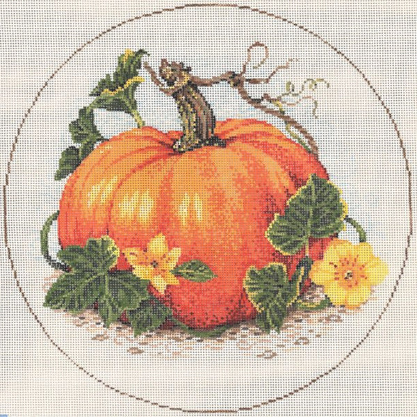 Needlepoint Handpainted Sandra Gilmore Pumpkin Squash Blossoms 9"