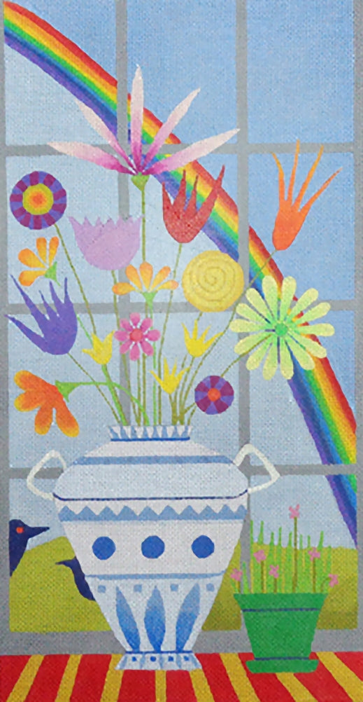 Needlepoint Handpainted Zecca Still Life with Rainbow 8x15