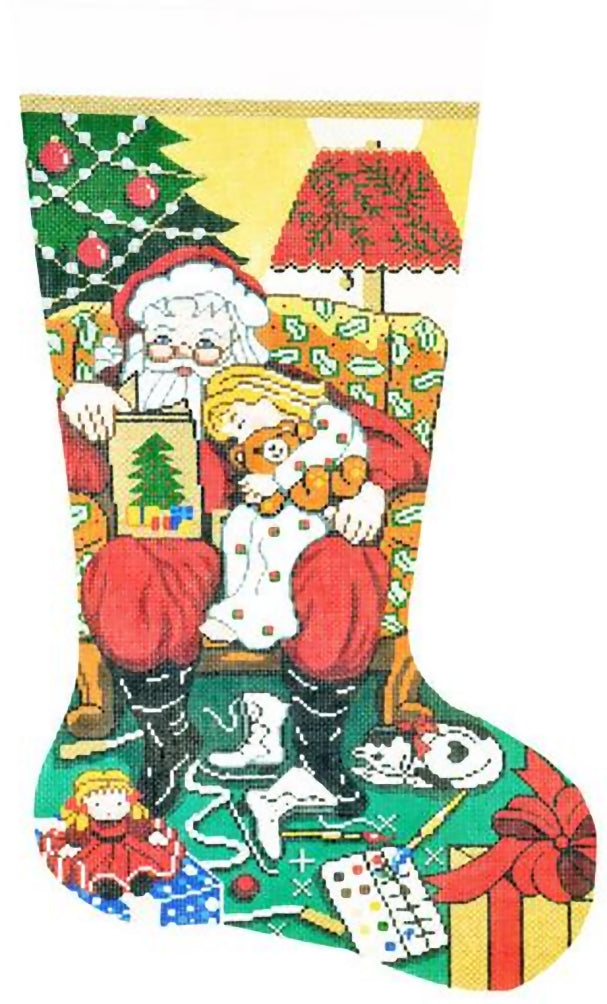 Needlepoint Handpainted Lee Christmas Stocking Story Time Girl 23"