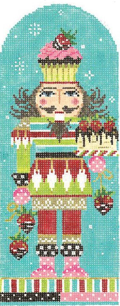 Needlepoint Handpainted Kelly Clark Christmas Strawberry Dessert Nutcracker 3x9