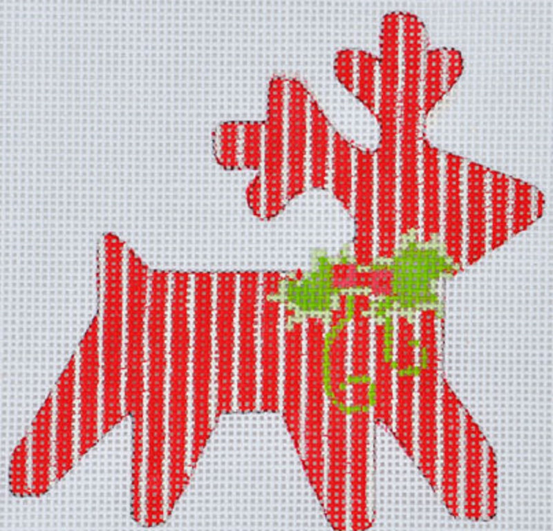 Needlepoint Handpainted Christmas Danji Striped Reindeer 4x4