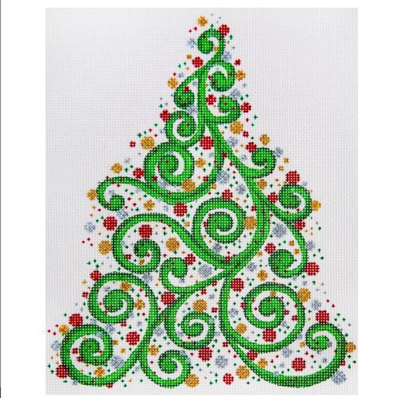 Needlepoint Handpainted Christmas JP Needlepoint Swirly Christmas Tree 11x13