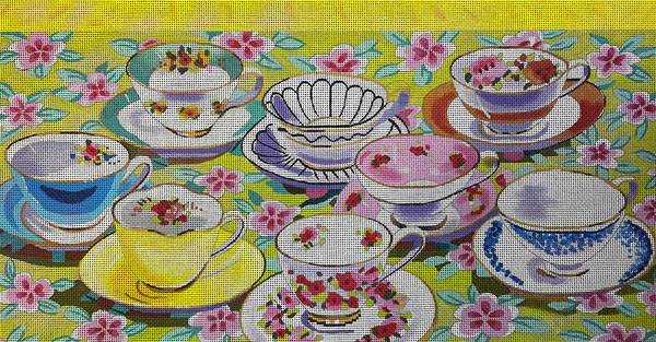 Needlepoint Handpainted Colors of Praise Tea Cups 23x12