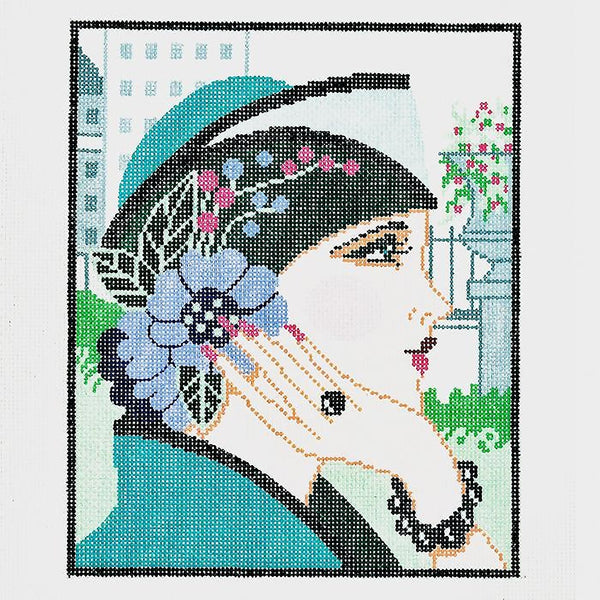 Needlepoint Handpainted LEE Vogue Lady Teal 8x10