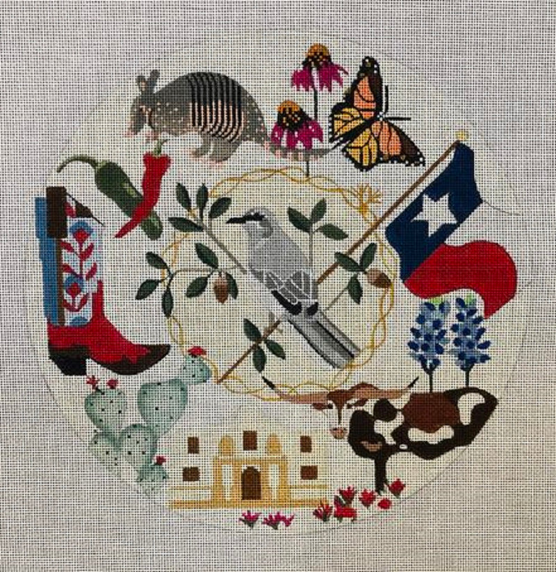 Needlepoint Handpainted Melissa Prince Texas Wreath 10x10