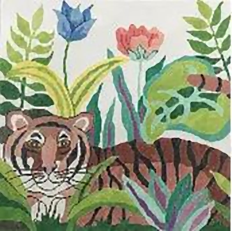 Needlepoint Handpainted Jean Smith Tiger Waiting 14x14