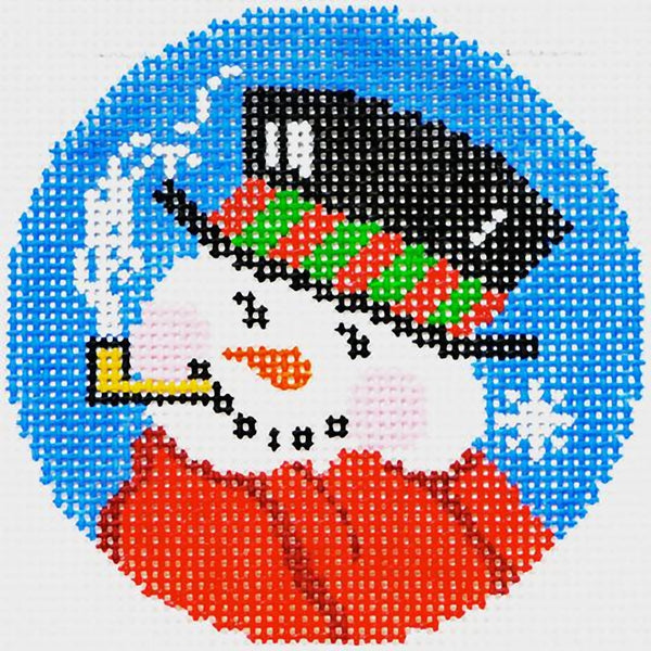 Needlepoint Handpainted Christmas Lee BJ Canvas Top Hat Snowman 3"