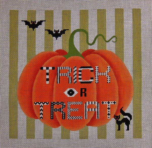 Needlepoint HandPainted JP Needlepoint Trick or Treat Pumpkin 10x10