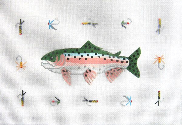 Needlepoint Handpainted Trout Pillow Silver Needle 14x10