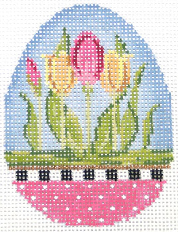 Needlepoint Handpainted Kelly Clark Easter Egg Tulip Garden 3x3