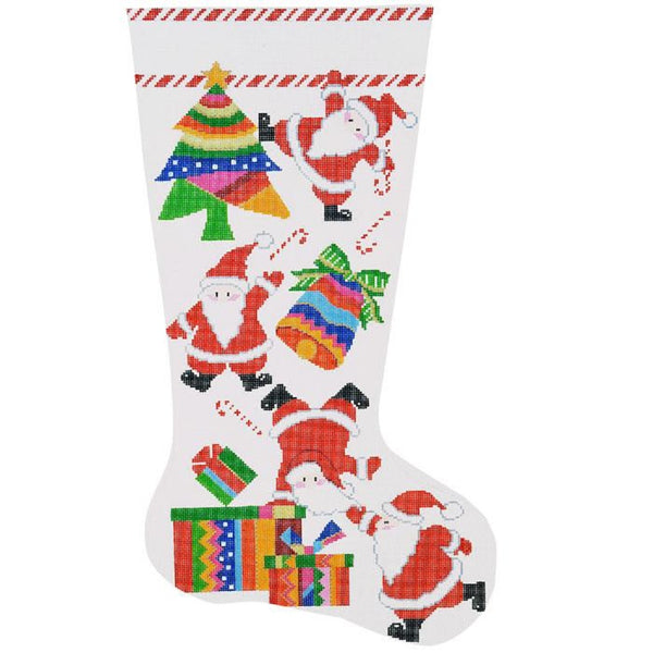 Needlepoint Handpainted Lee Christmas Stocking Tumbling Santas 23"