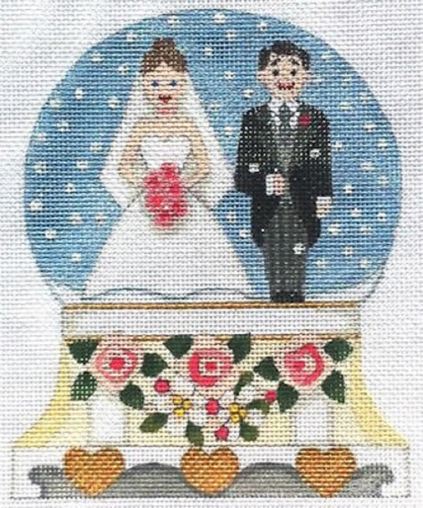 Needlepoint Handpainted Raymond Crawford Wedding Snowglobe 5x6
