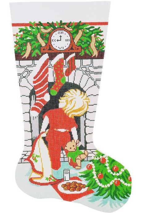 Needlepoint Handpainted Lee Christmas Stocking Where is Santa Boy