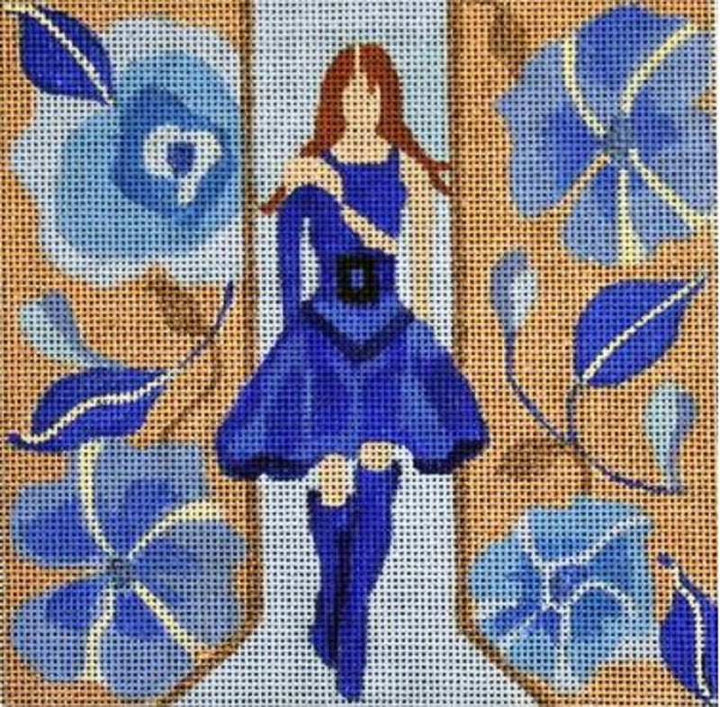 Needlepoint Handpainted Melissa Prince WINDOWS of Milan Blue Dress 6x6