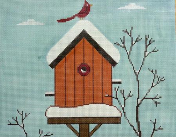 Needlepoint Handpainted Cooper Oaks Winter Birdhouse 10x12