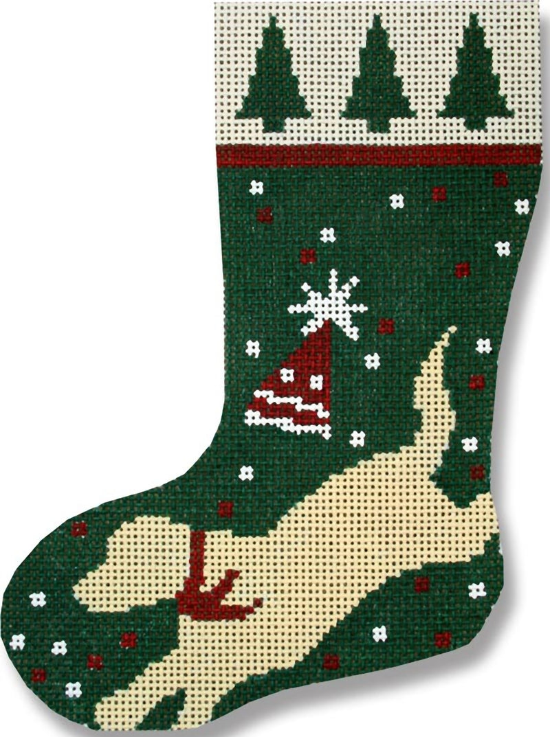 Needlepoint Handpainted Christmas CBK Yellow Snow Dog Mini Stocking 6"