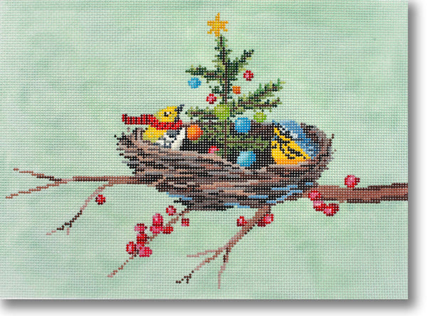 Needlepoint Handpainted CBK Christmas in the Nest 12x9